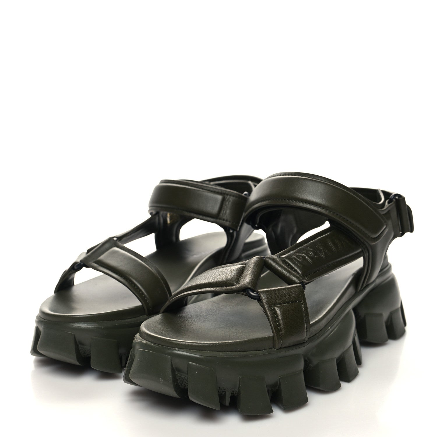 Prada Nappa Logo Embossed Thunder Sole 50mm Sport Sandals 38.5 Militare 3 of 8