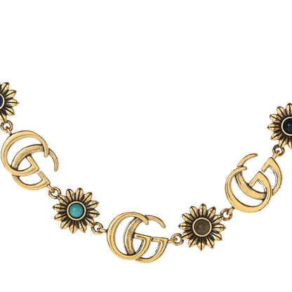 Gucci Metal Crystal Flower Feline Head Choker Aged Gold Multicolor 4 of 7