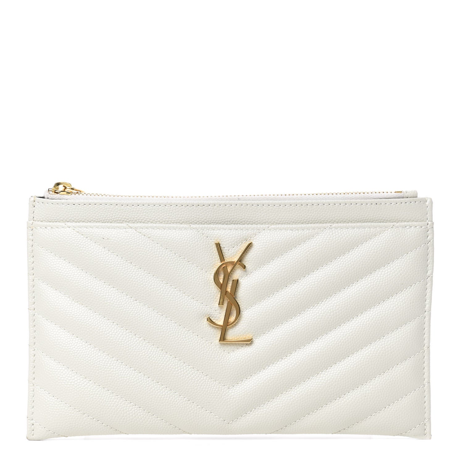 Saint Laurent Grain De Poudre Chevron Monogram Bill Pouch Crema Soft 1 of 7