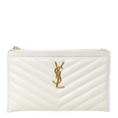 Saint Laurent Grain De Poudre Chevron Monogram Bill Pouch Crema Soft 1 of 7