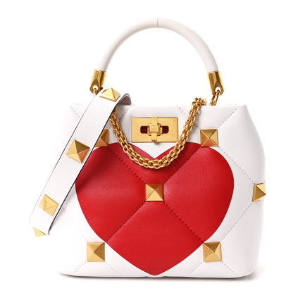 Valentino Garavani Nappa Small Heart Roman Stud The Handle Bag Ivory White 1 of 9
