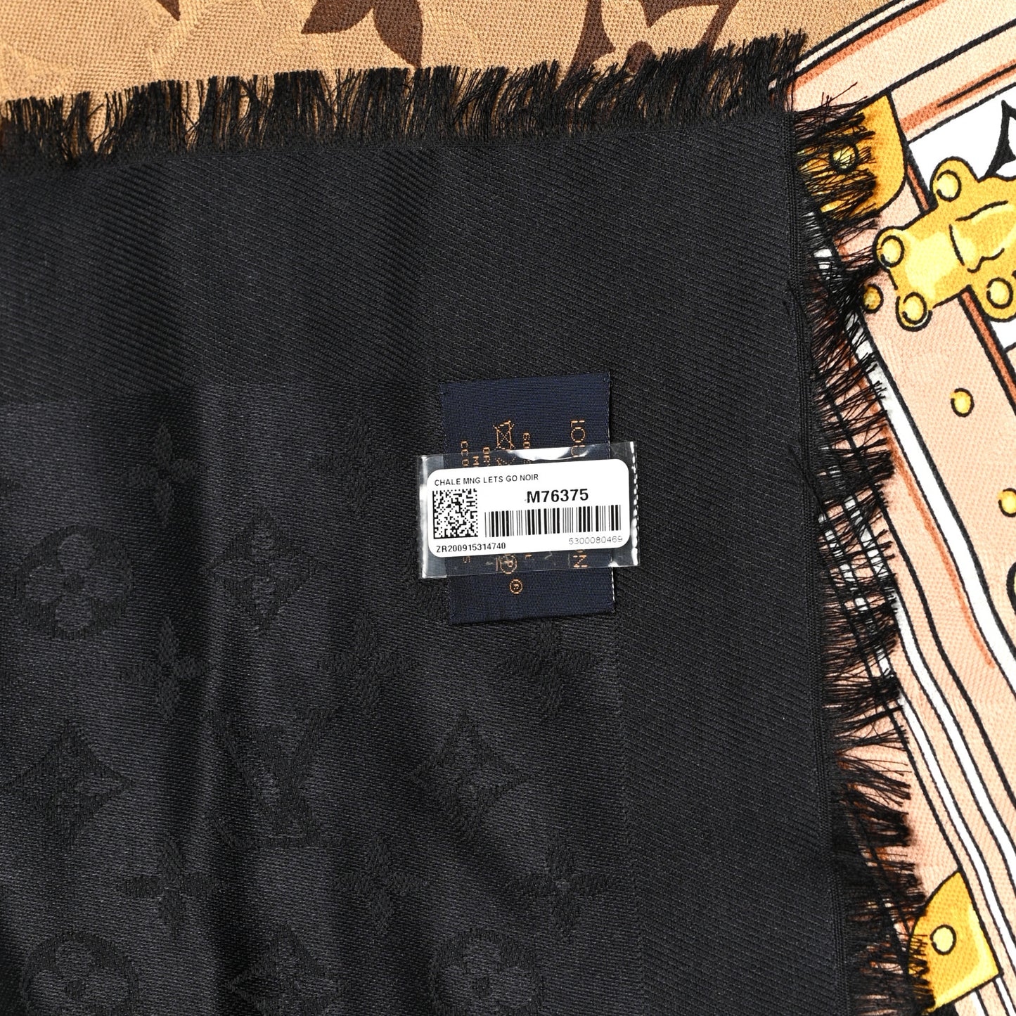 Silk Wool Monogram Lets Go Shawl Black
