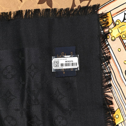 Louis Vuitton Silk Wool Monogram Lets Go Shawl Black 4 of 4