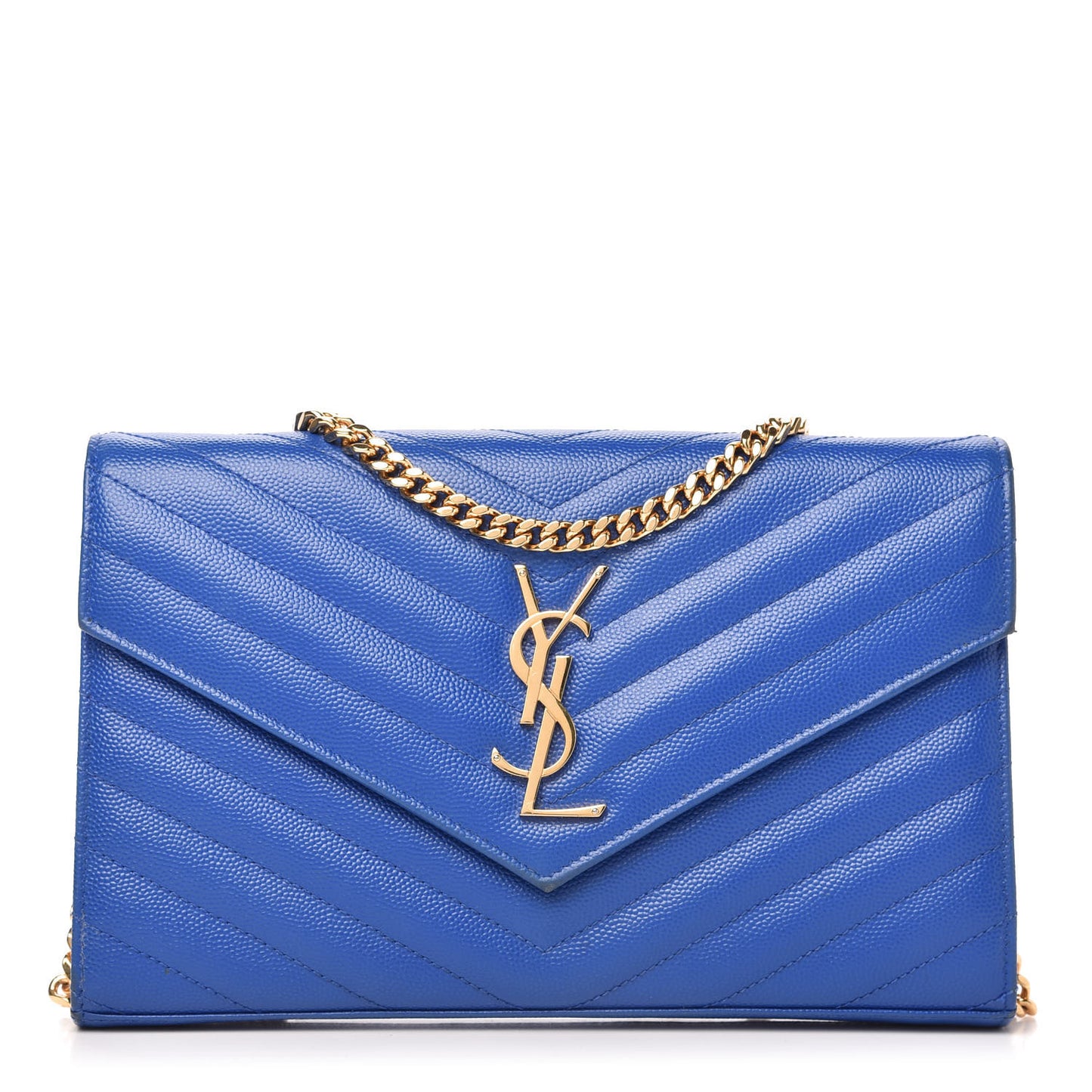 Grain De Poudre Matelasse Chevron Monogram Chain Wallet Blue Majorelle
