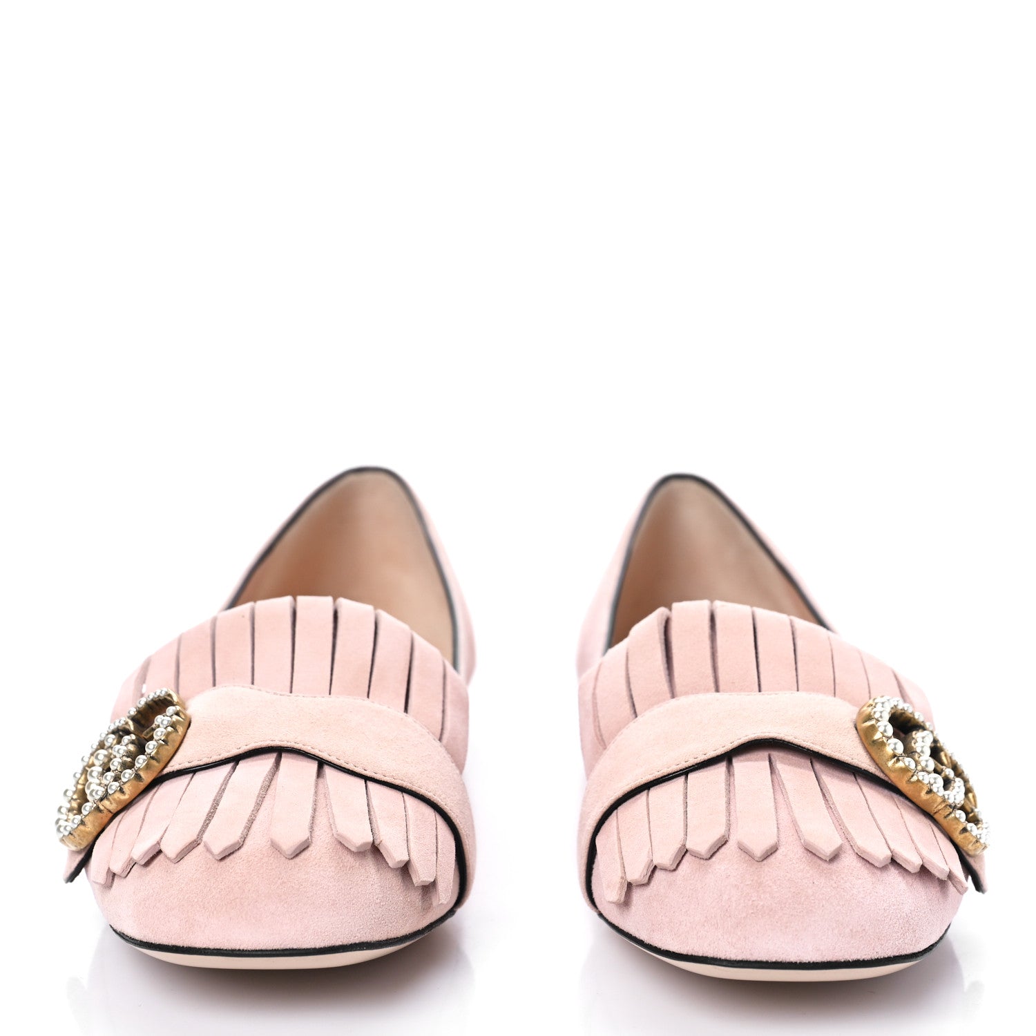 Gucci Kid Scamosciato Pearly GG Marmont Fringe Flats 36.5 Crystal Pink 2 of 10