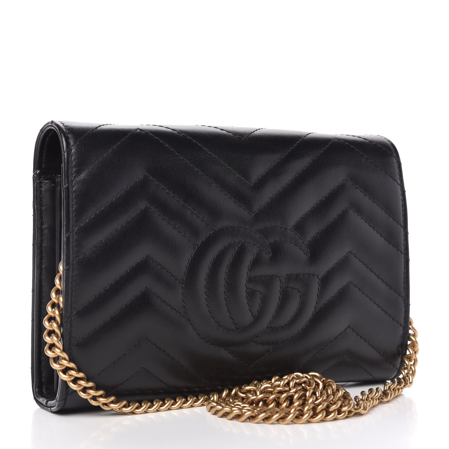 Gucci Calfskin Matelasse GG Marmont Chain Wallet Black 3 of 10