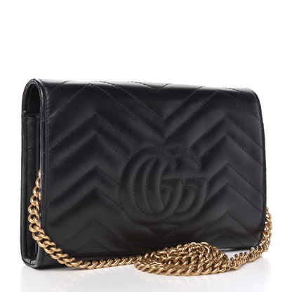 Gucci Calfskin Matelasse GG Marmont Chain Wallet Black 3 of 10