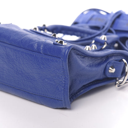 Balenciaga Agneau Classic Silver Hardware Mini City Logo Strap Bleu Electric Black 9 of 10