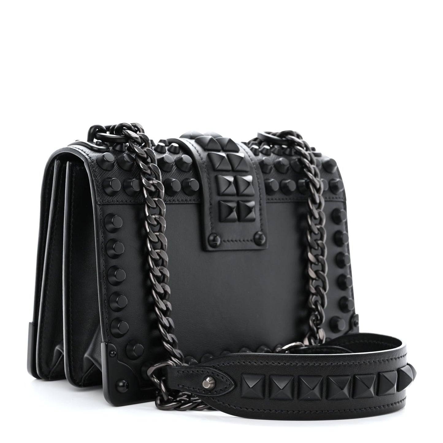 City Calfskin Saffiano Studded Cahier Bag Black