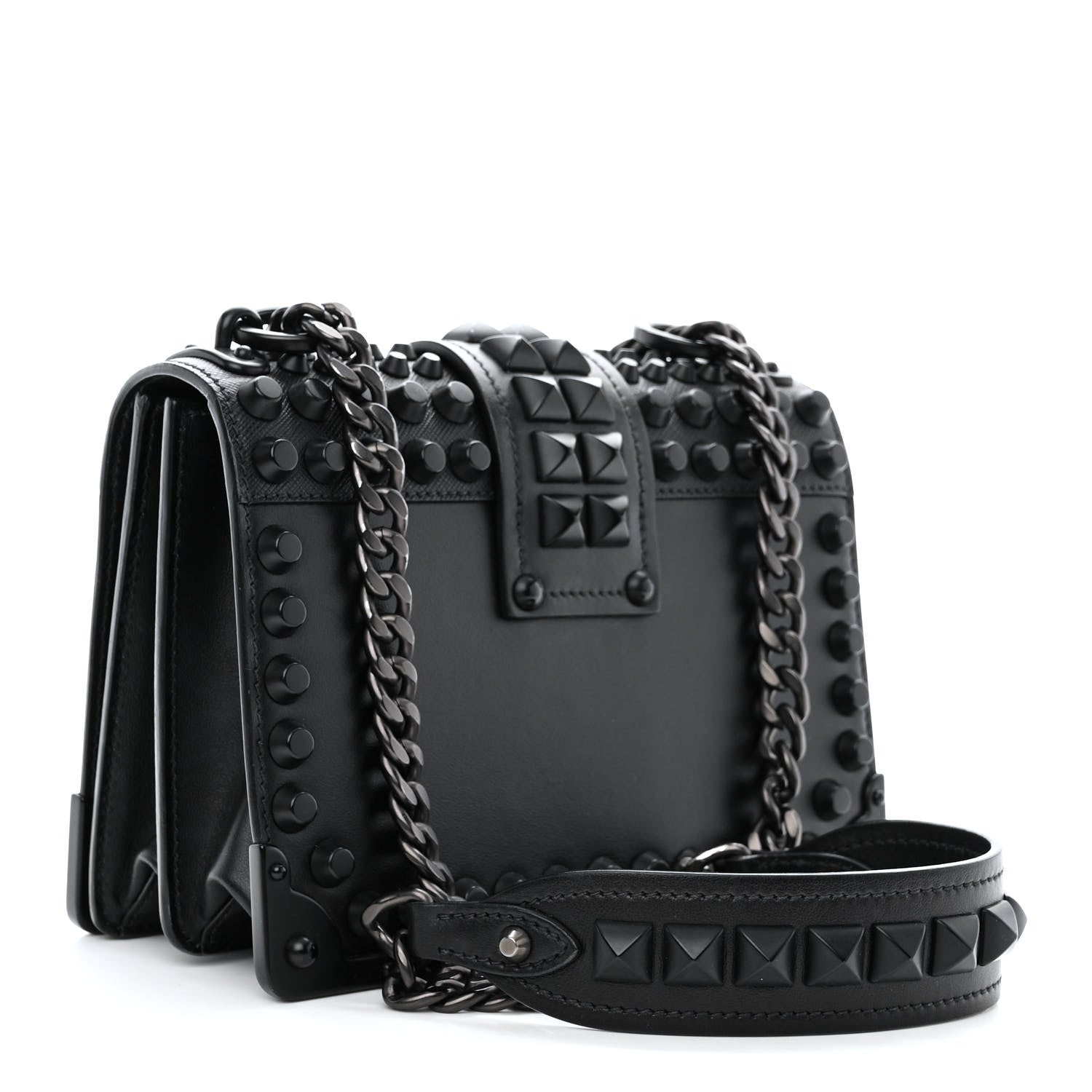 Prada City Calfskin Saffiano Studded Cahier Bag Black 3 of 12