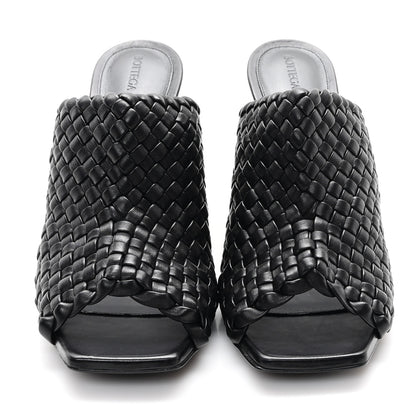 Bottega Veneta Soft Lambskin Intrecciato High Heel Knot Mules 39 Black 3 of 9