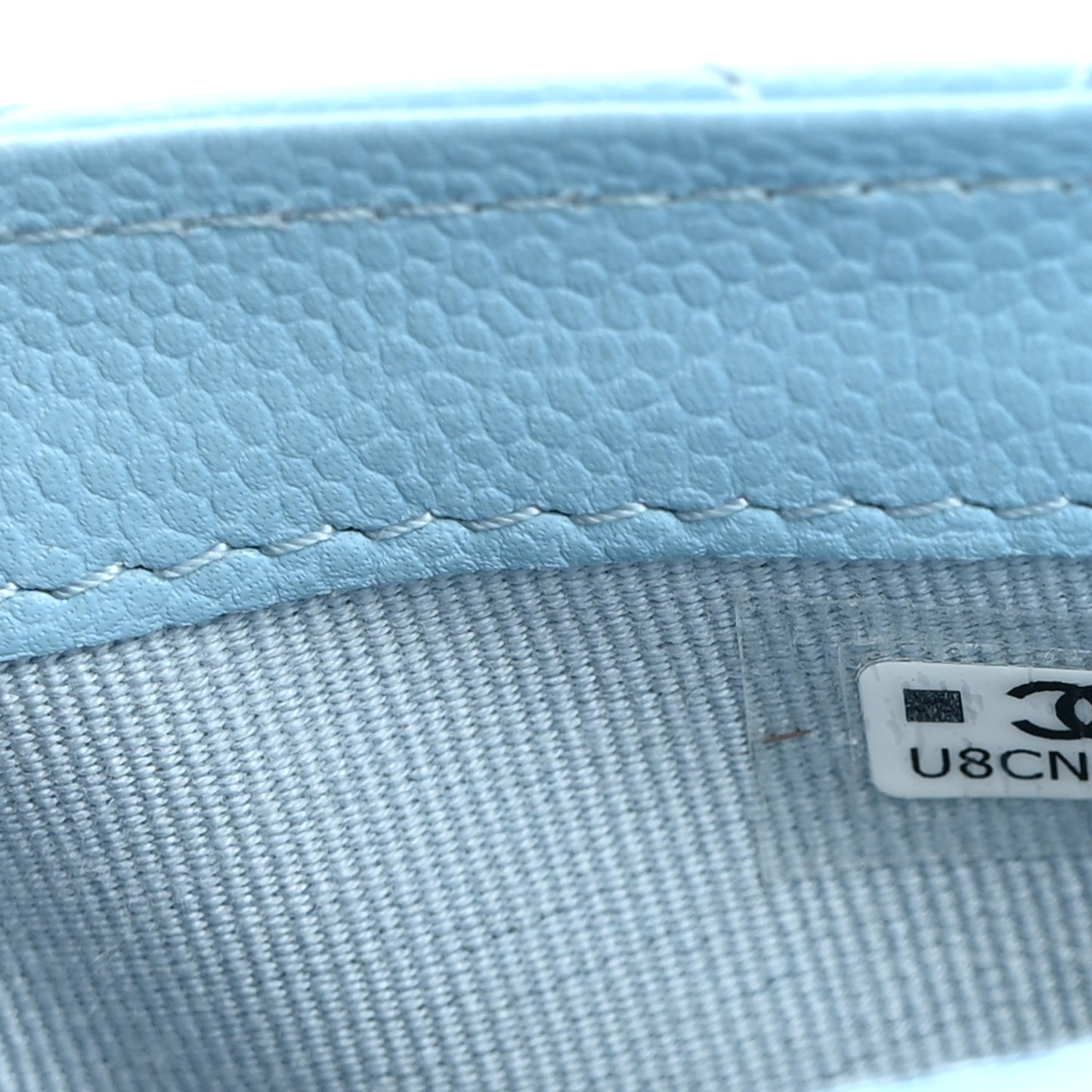 Caviar Quilted Flap Phone Holder With Chain Light Blue
