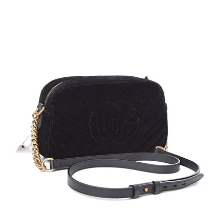 Gucci Velvet Matelasse Small GG Marmont Chain Shoulder Bag Black 3 of 10