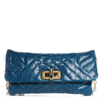 Lanvin Crinkled Calfskin Quilted Popla Clutch Blue 1 of 6