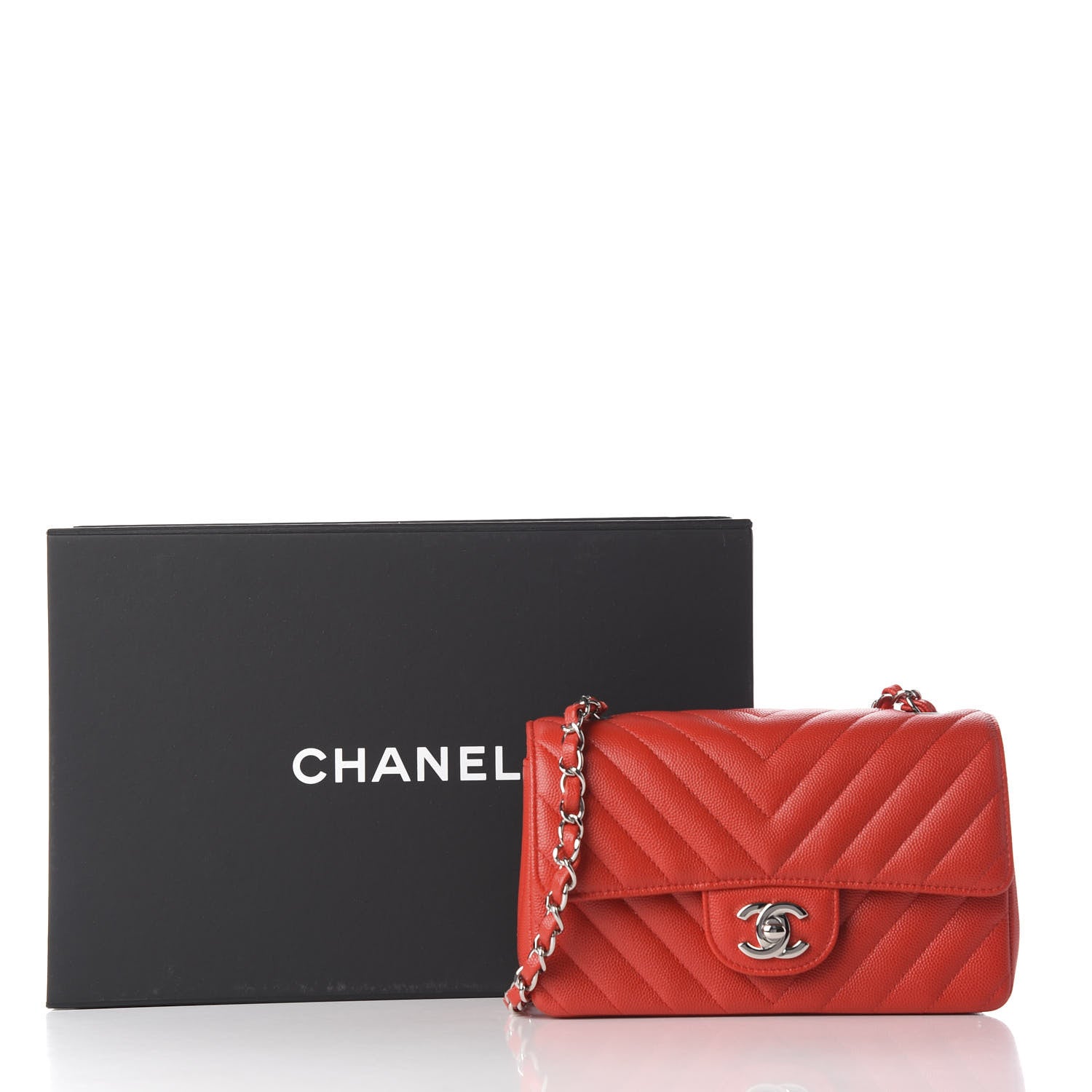 Chanel Caviar Chevron Quilted Mini Rectangular Flap Red 9 of 9