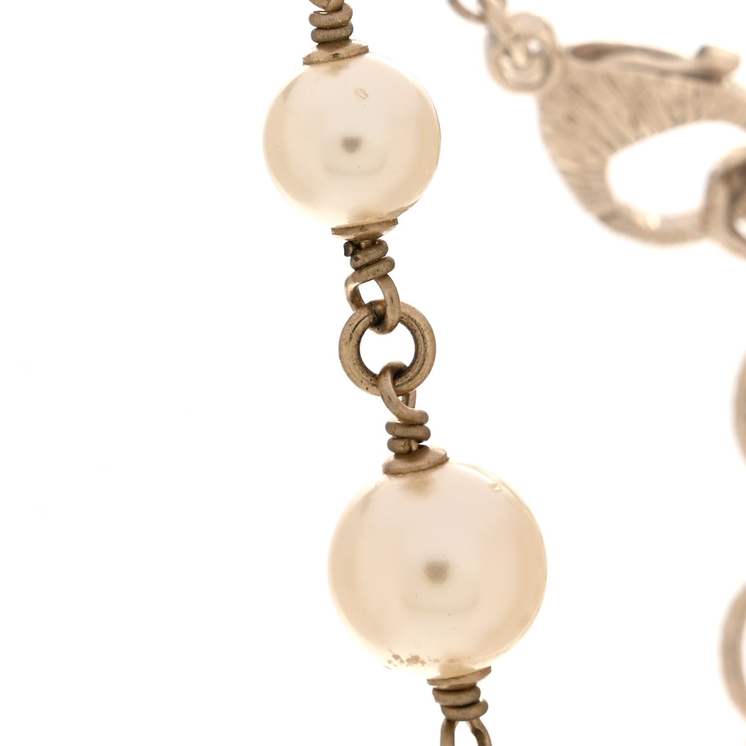 Chanel Pearl Crystal Chain CC Necklace Gold White 6 of 7