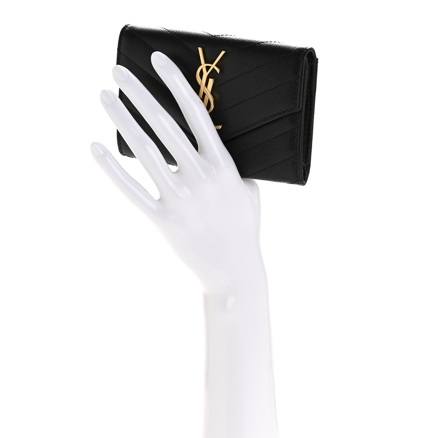 Saint Laurent Grain De Poudre Matelasse Chevron Small Monogram Envelope Wallet Black 2 of 9