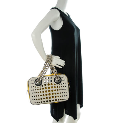 Prada City Calfskin Perforated Chain Shoulder Bag Talco Soleil 2 of 9