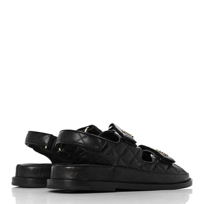 Chanel Grained Calfskin Velcro Dad Sandals 37 Black 4 of 9