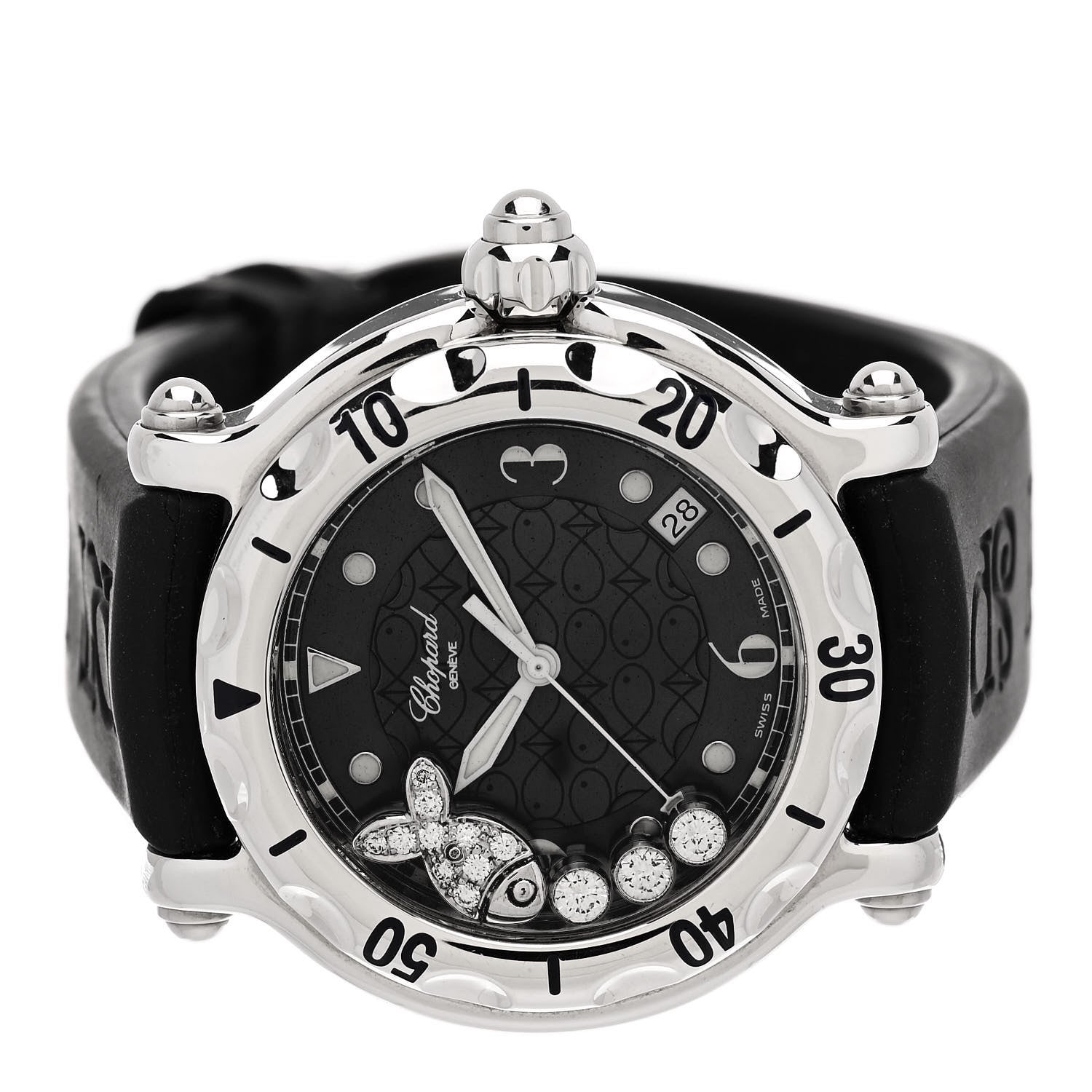 Chopard Stainless Steel Rubber Diamond 38mm Happy Sport Fish Quartz Watch Black 2 of 5