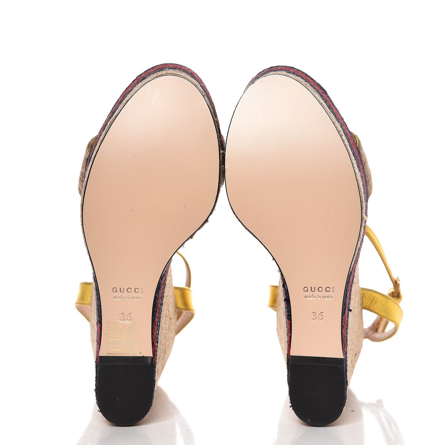 Raffia Metallic Calfskin Web Espadrille Platform Wedge Sandals 36 Gold