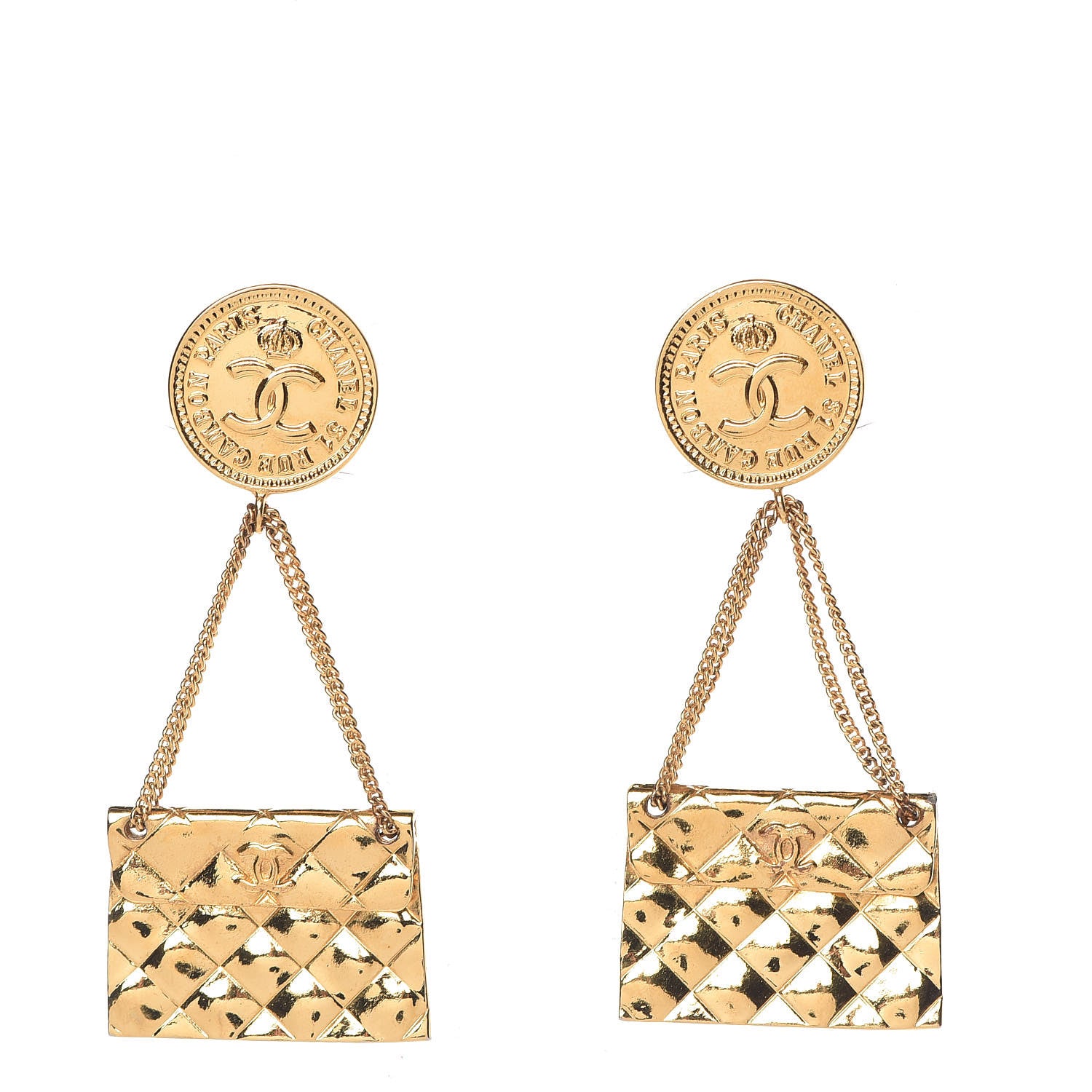 Chanel 2.55 Flap Dangle Clip On Earrings Gold 1 of 4