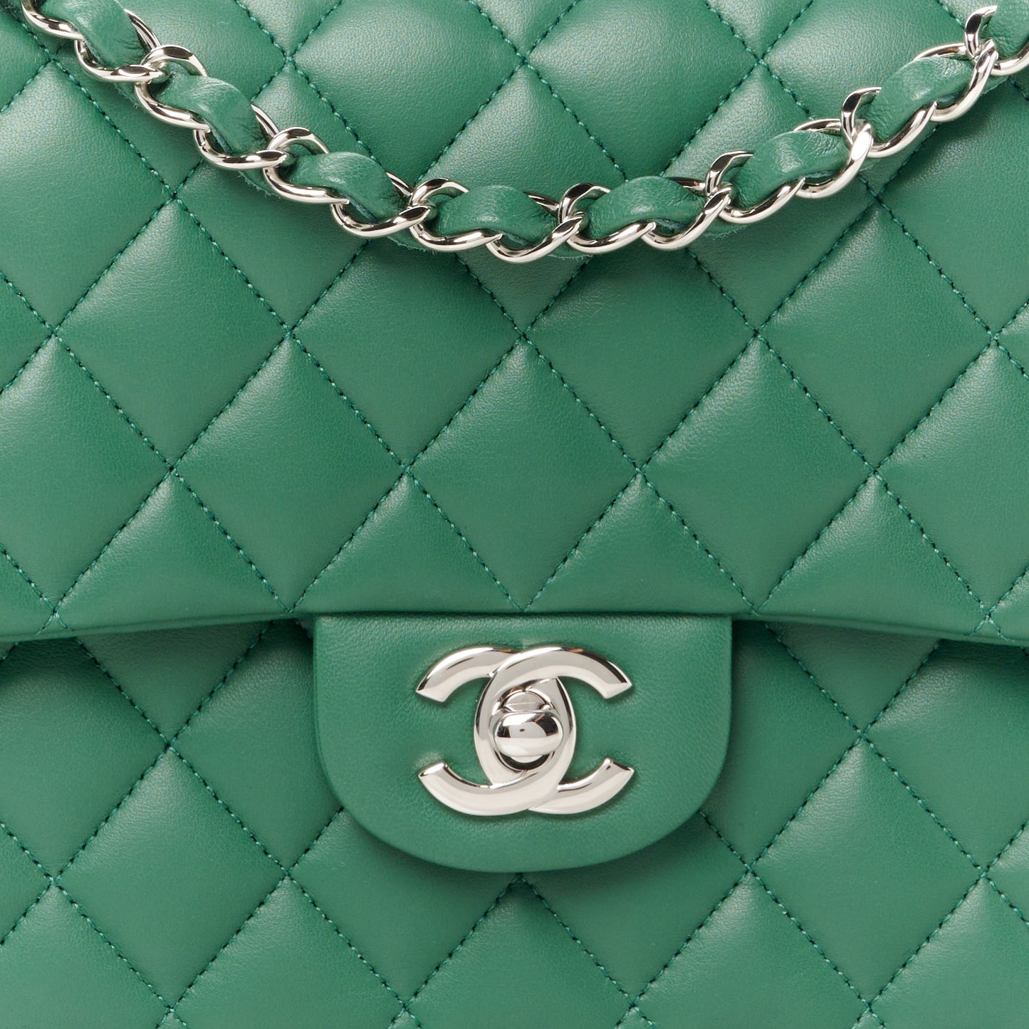 Lambskin Quilted Medium Double Flap Green