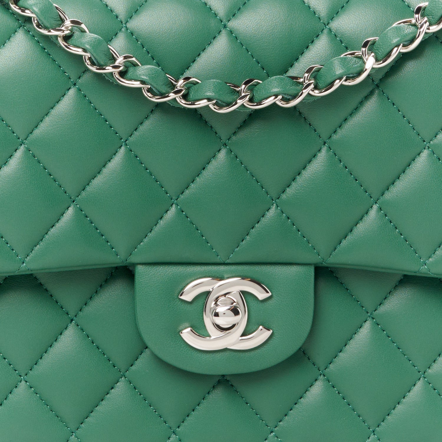 Chanel Lambskin Quilted Medium Double Flap Green 9 of 12