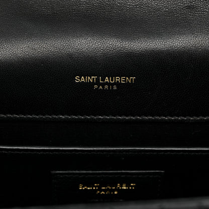 Saint Laurent Lambskin Mixed Matelasse Triquilt Medium Monogram Satchel Black 6 of 10