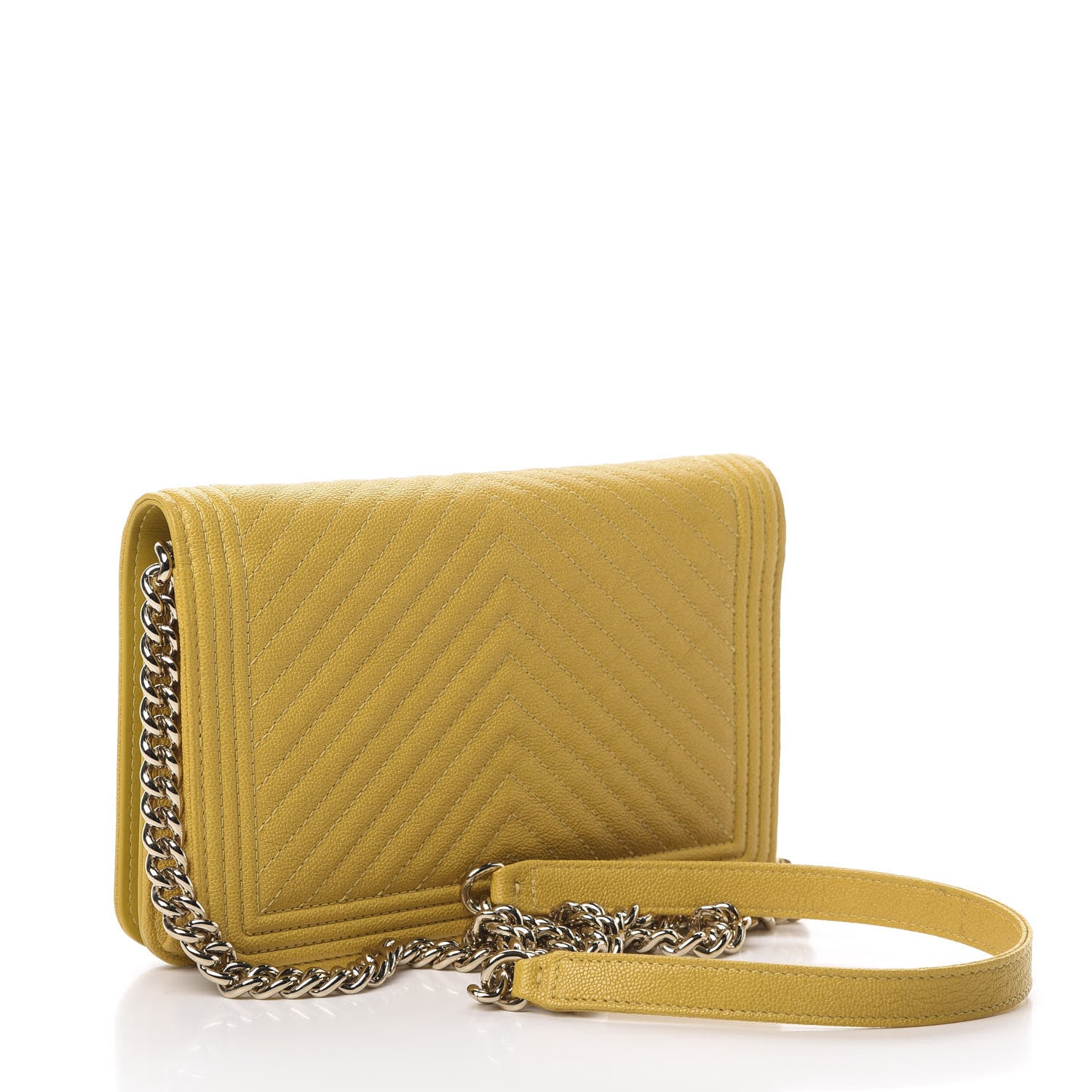 Chanel Caviar Chevron Quilted Boy Wallet On Chain WOC Yellow 3 of 12
