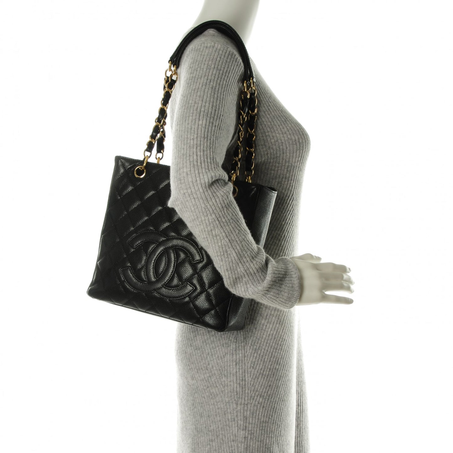 Caviar Quilted Petit Shopping Tote PST Black