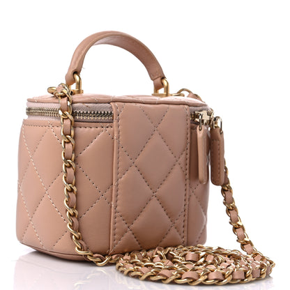 Chanel Lambskin Quilted Top Handle Mini Vanity Case With Chain Beige 3 of 10
