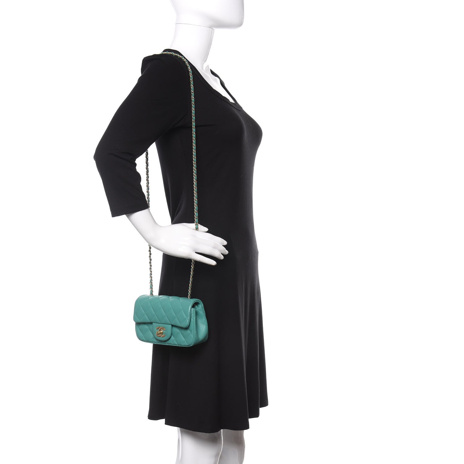 Chanel Lambskin Quilted Extra Mini Rectangular Flap Green 2 of 12