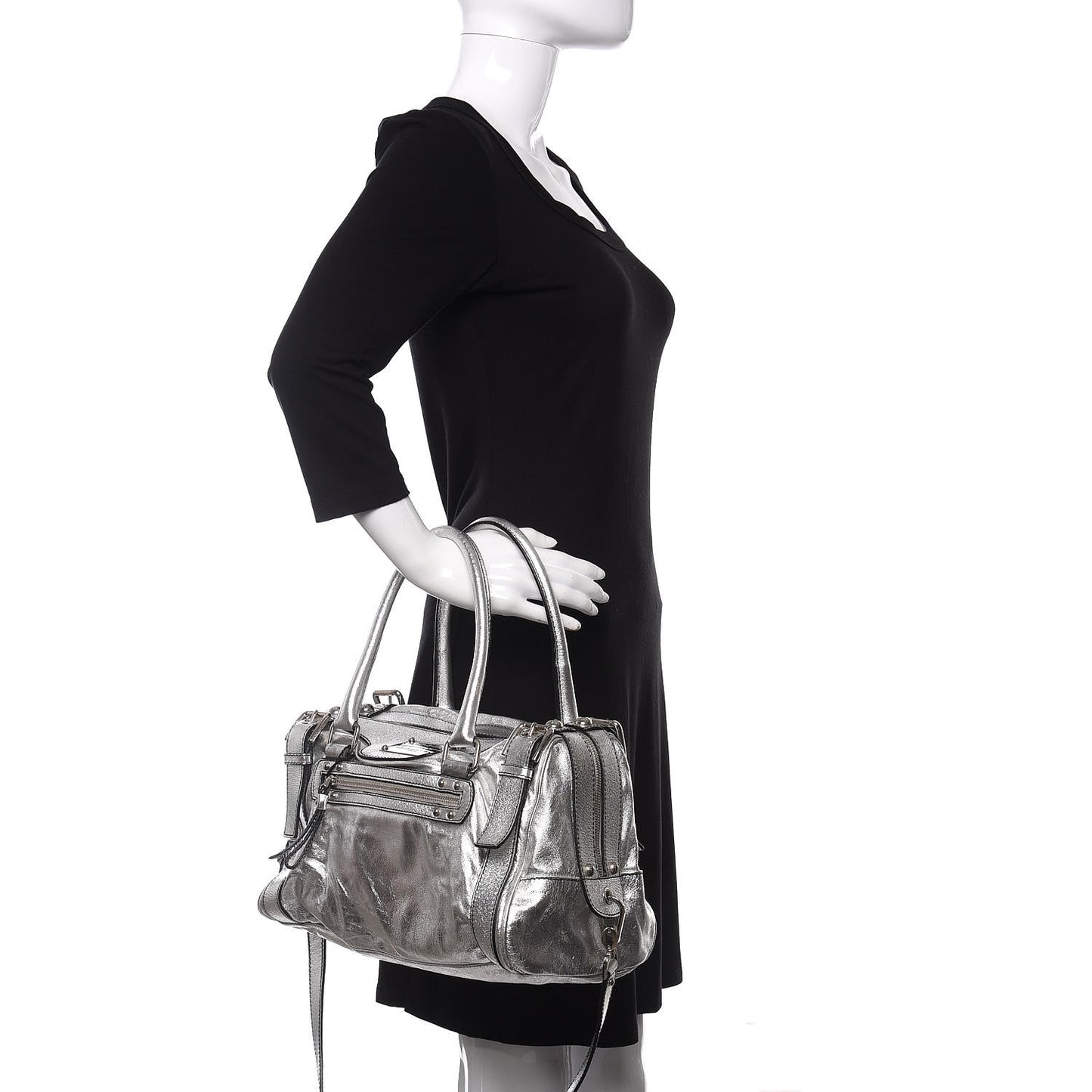 Metallic Calfskin Miss Easy Way Boston Bag Argento
