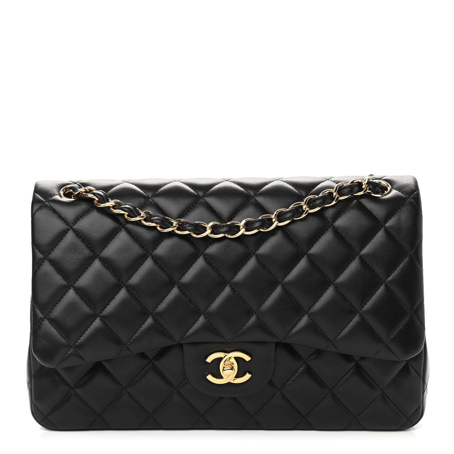 Lambskin Quilted Jumbo Double Flap Black