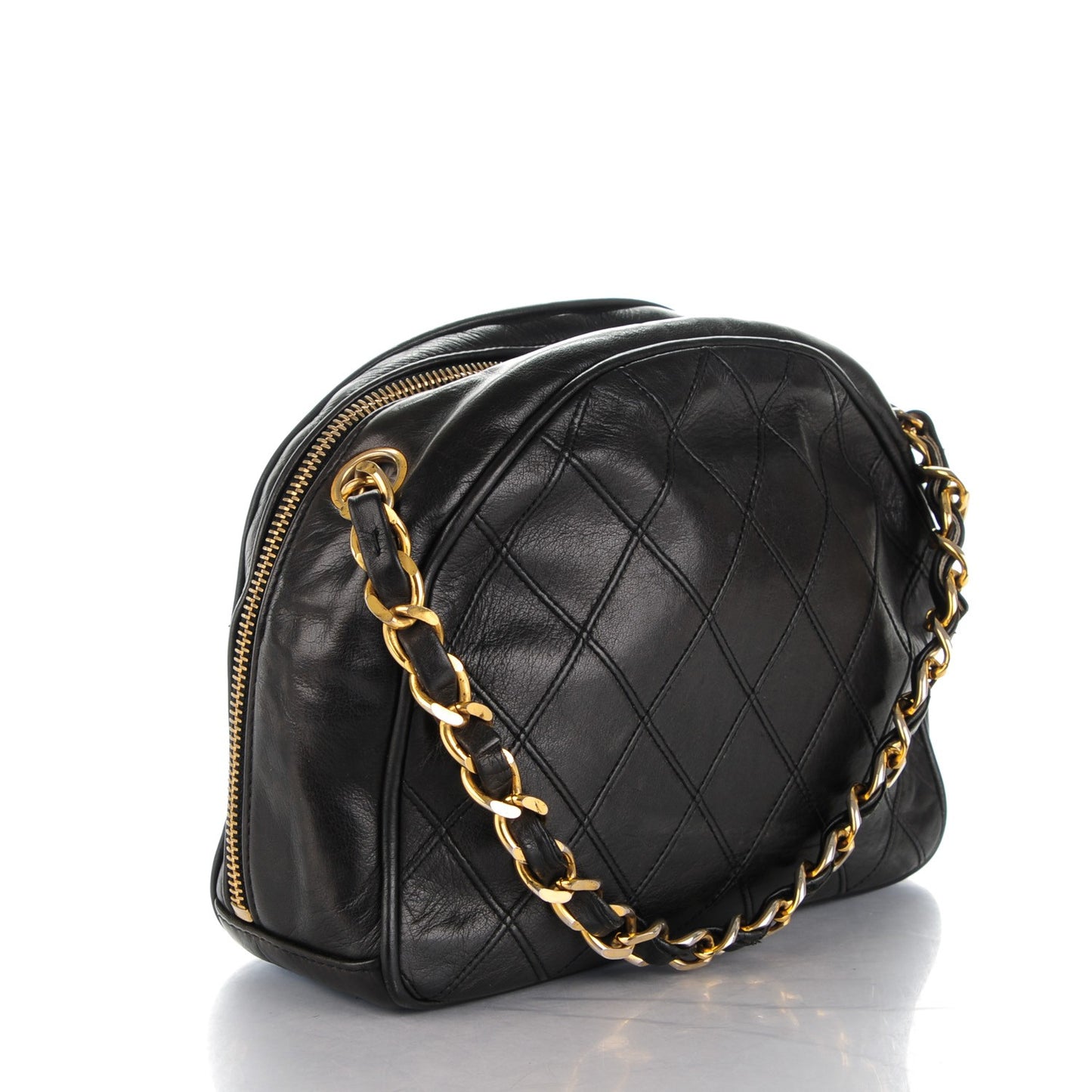 Lambskin Diamond Stitch Cosmetic Case Black
