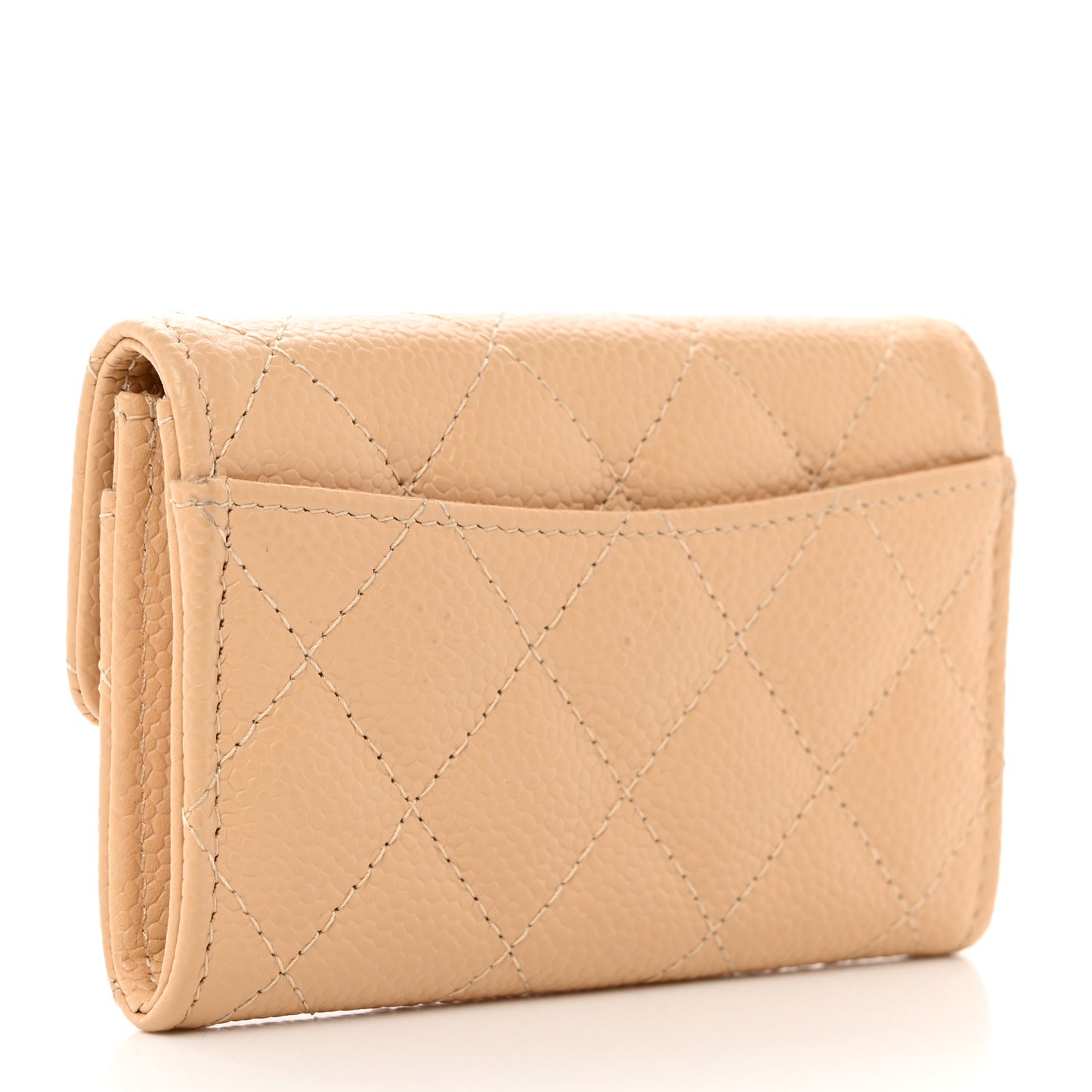 Caviar Quilted Flap Card Holder Wallet Beige