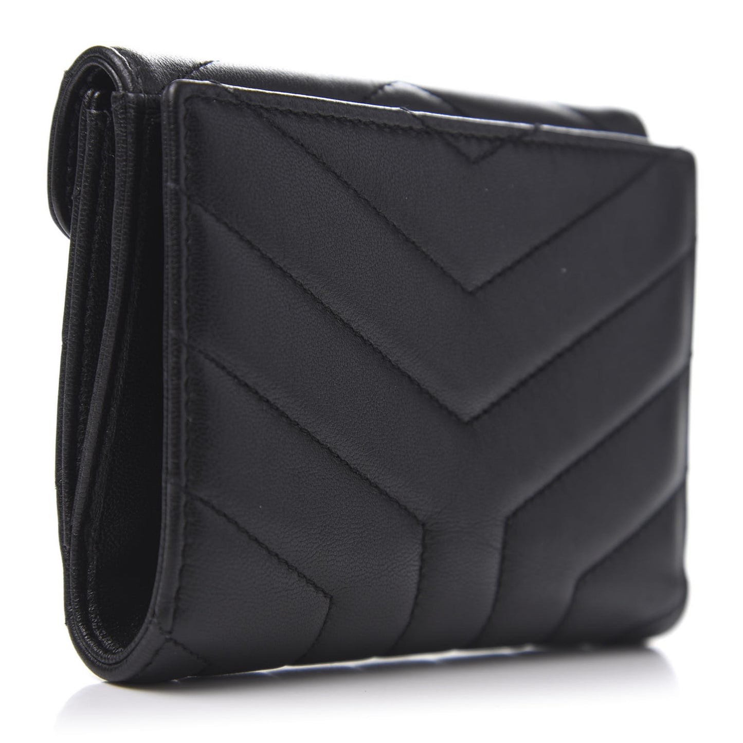 Lambskin Y Quilted Monogram Compact Loulou Wallet Black