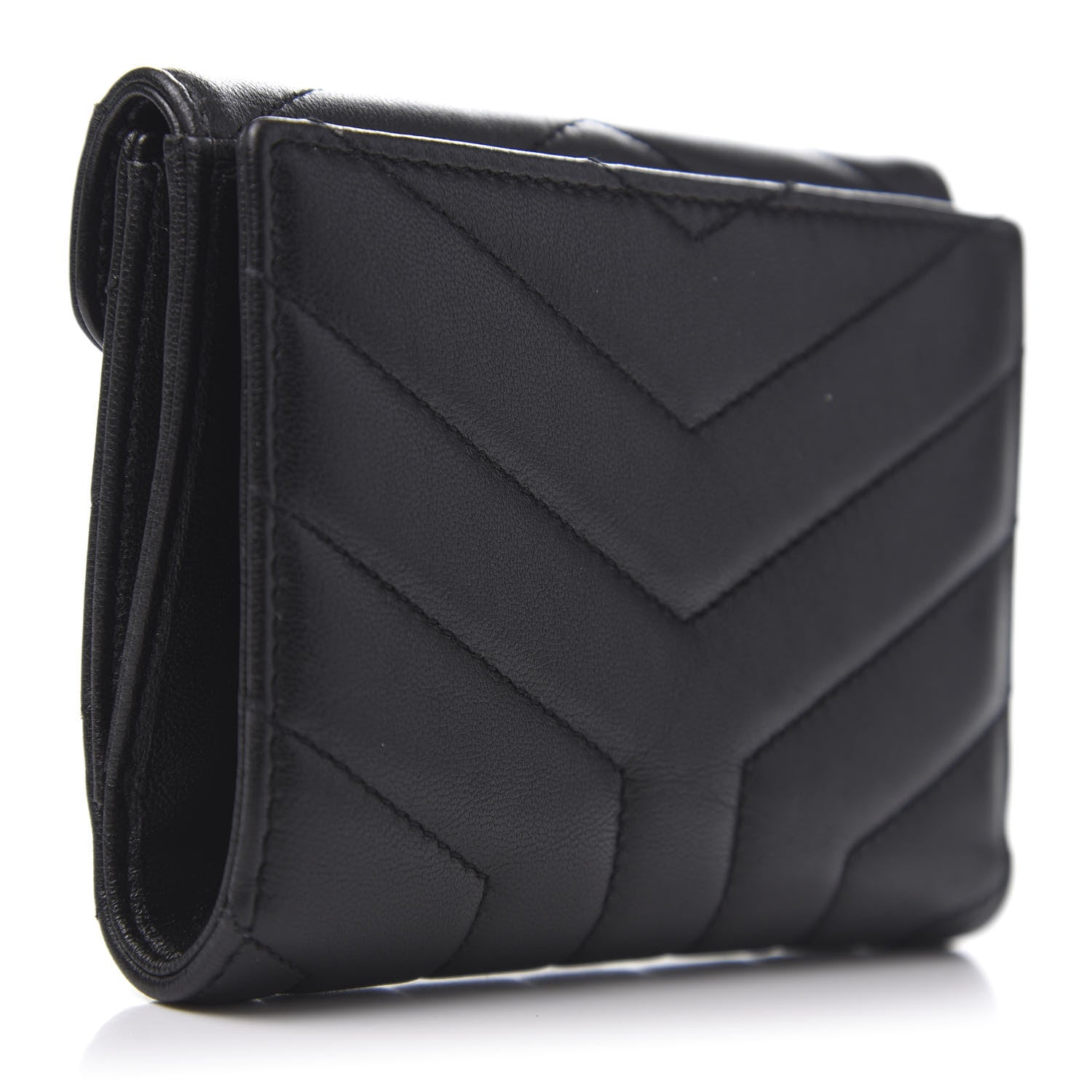Saint Laurent Lambskin Y Quilted Monogram Compact Loulou Wallet Black 3 of 8