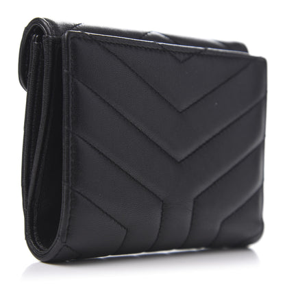 Saint Laurent Lambskin Y Quilted Monogram Compact Loulou Wallet Black 3 of 8