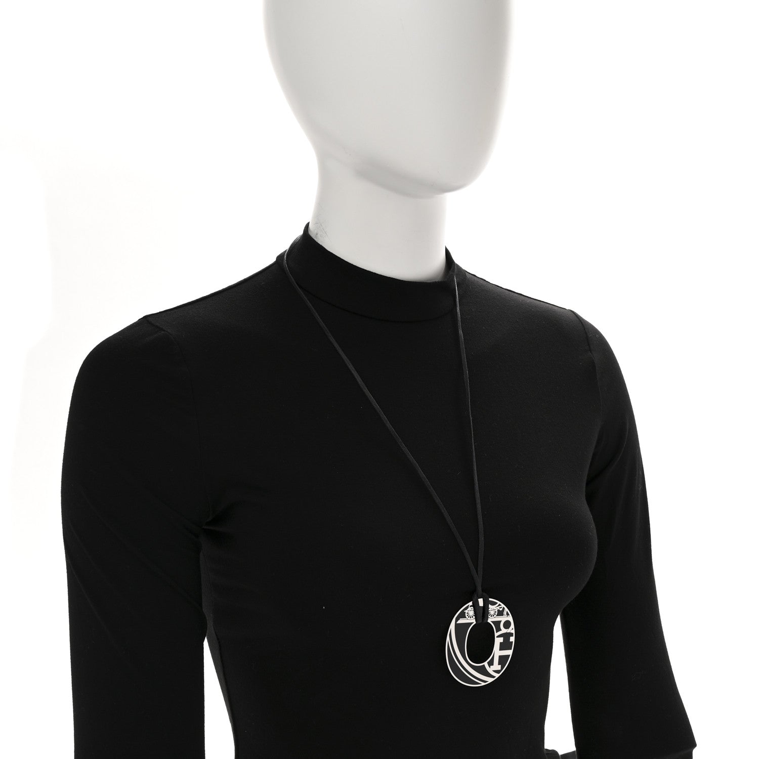 Hermes Metal Enamel Ex Libris Isthme Pendant Necklace Black 2 of 6