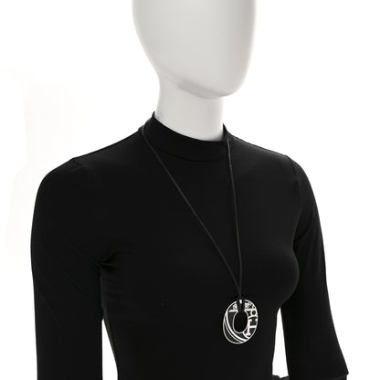 Hermes Metal Enamel Ex Libris Isthme Pendant Necklace Black 2 of 6