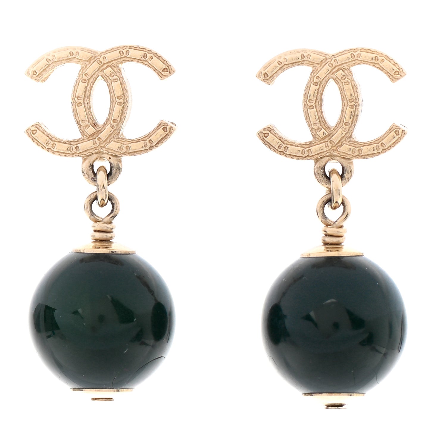 CC Bead Drop Earrings Dark Green Gold