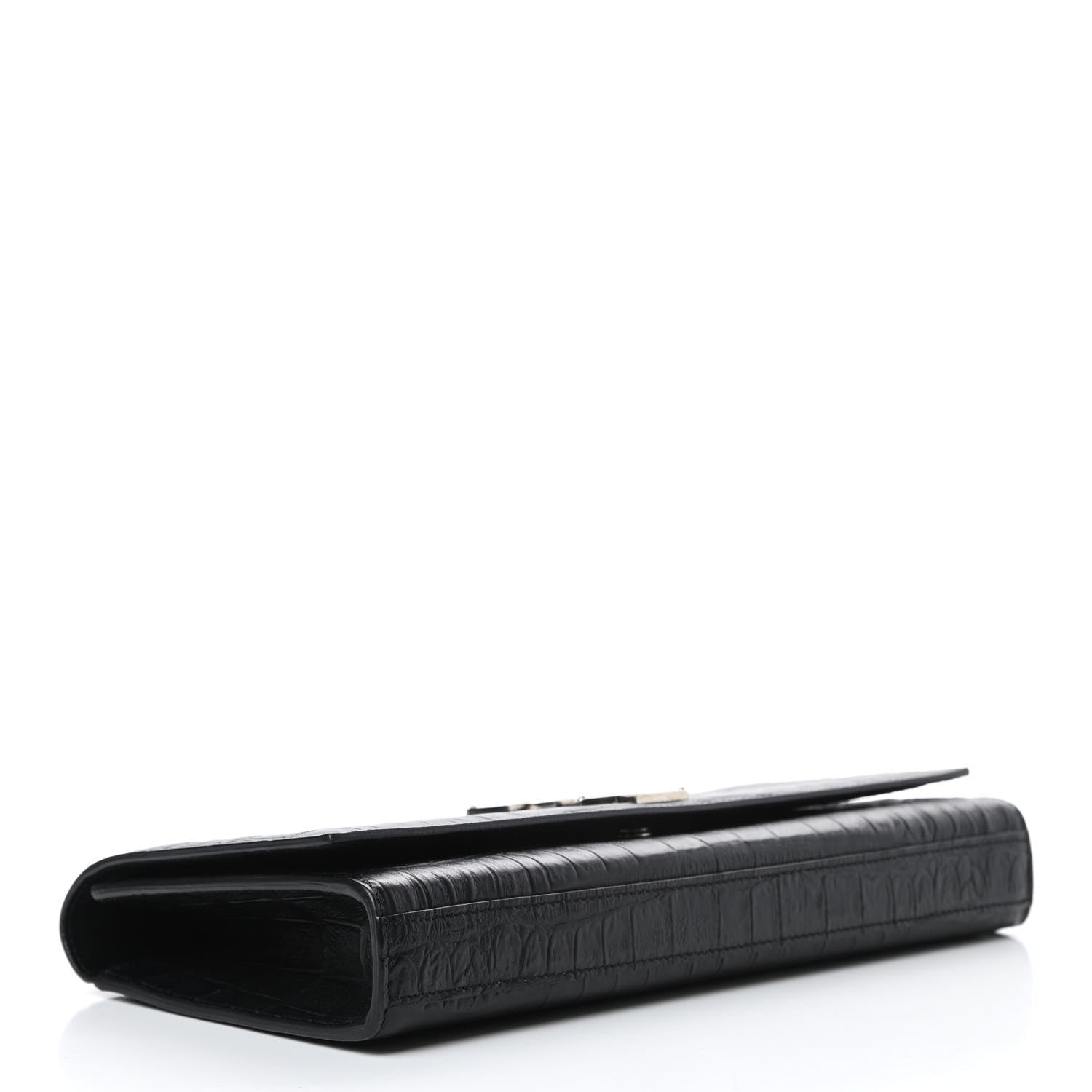 Saint Laurent Calfskin Crocodile Embossed Classic Monogram Cassandre Clutch Black 4 of 9