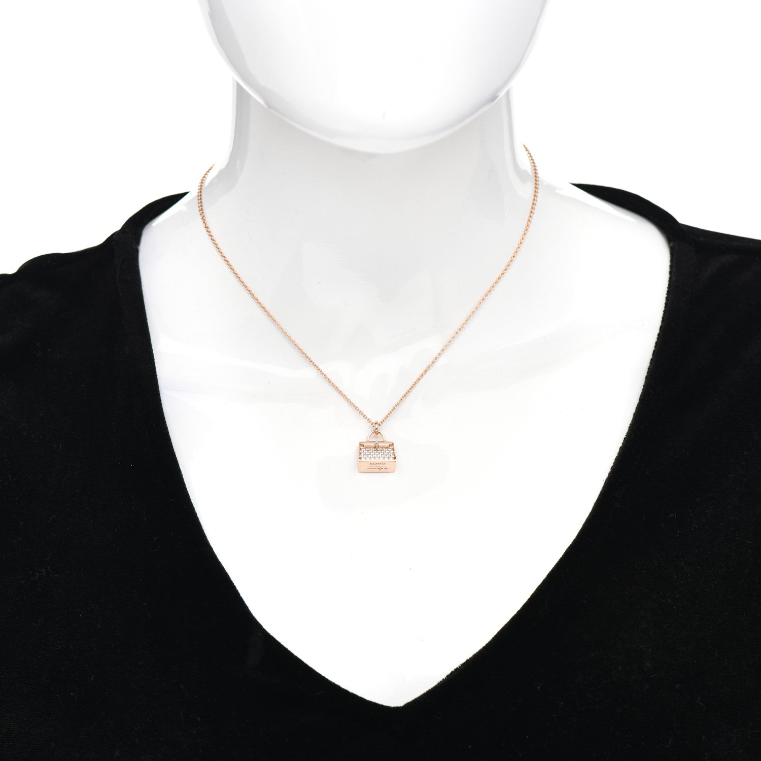 Hermes 18K Rose Gold Diamond Kelly Amulettes Pendant Necklace 2 of 5