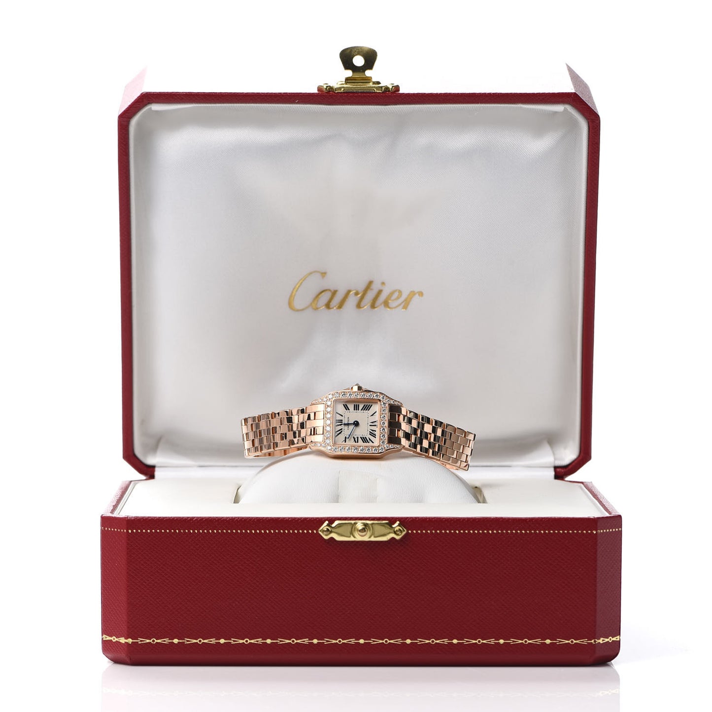 18K Pink Gold Diamond Bezel 20mm Santos Demoiselle Quartz Watch