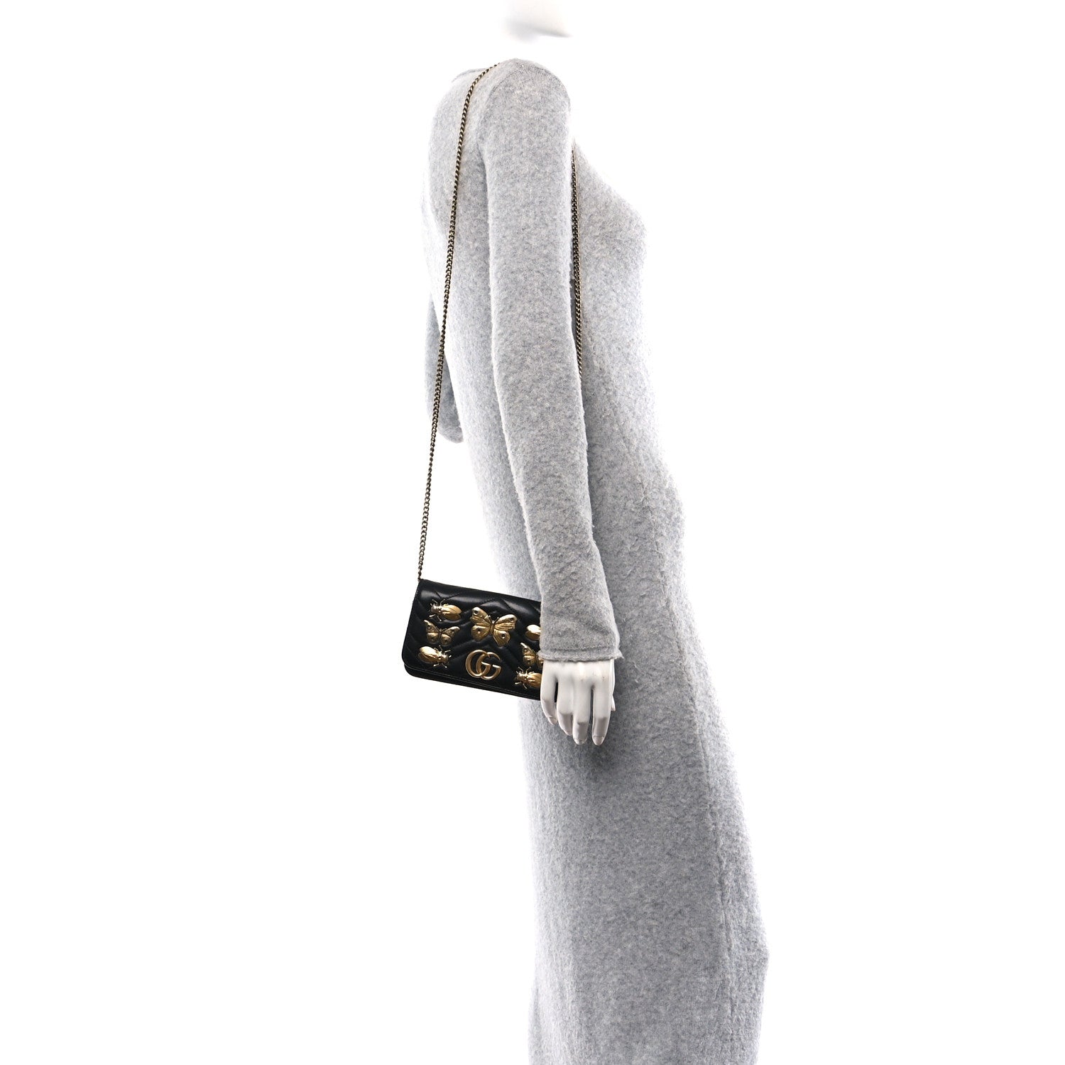 Gucci Calfskin Matelasse Mini Animal Studs GG Marmont Bag Black 2 of 9