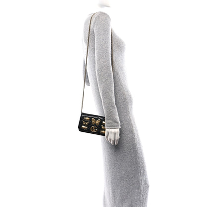 Gucci Calfskin Matelasse Mini Animal Studs GG Marmont Bag Black 2 of 9