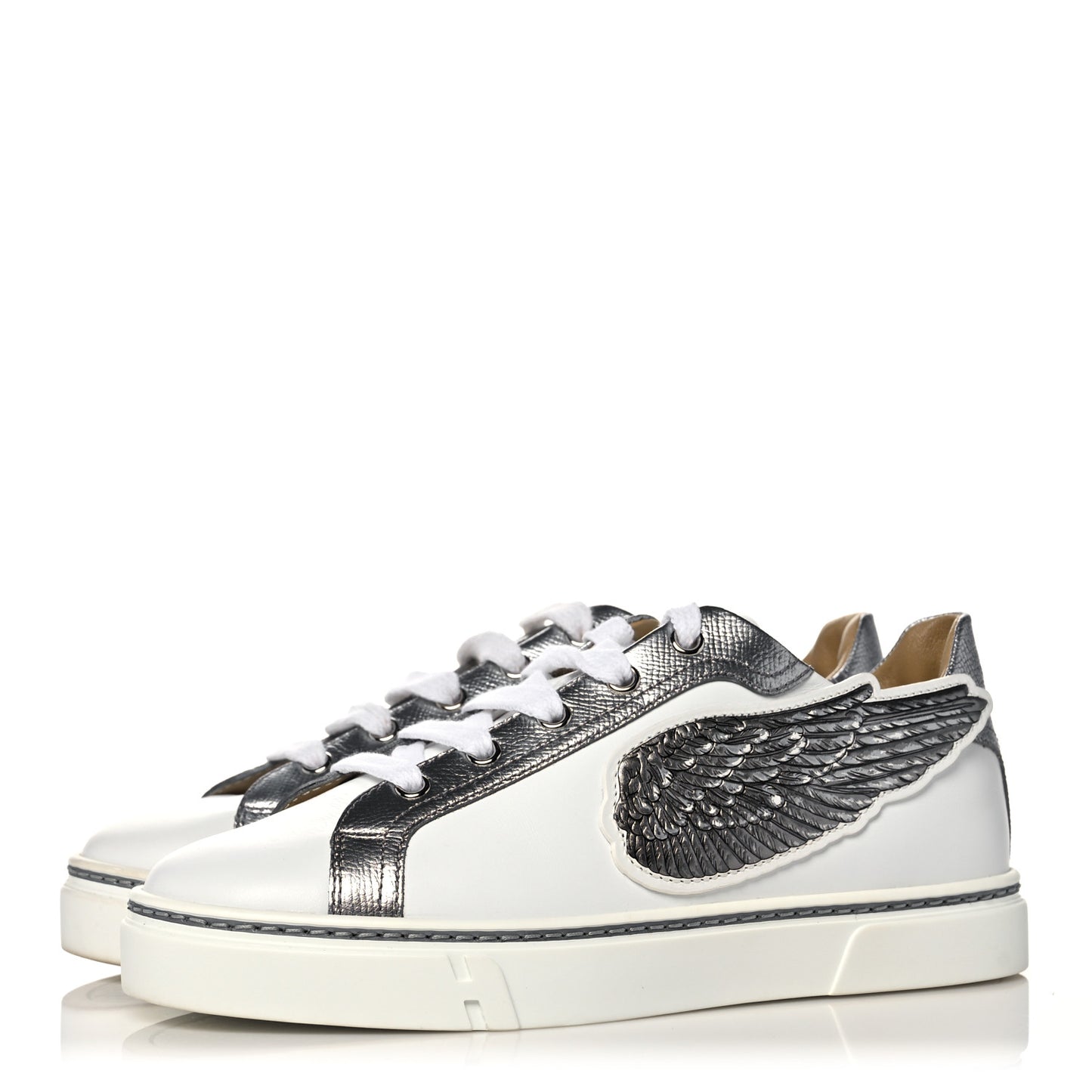Calfskin Epsom Womens Velvet Sneakers 37 White Silver