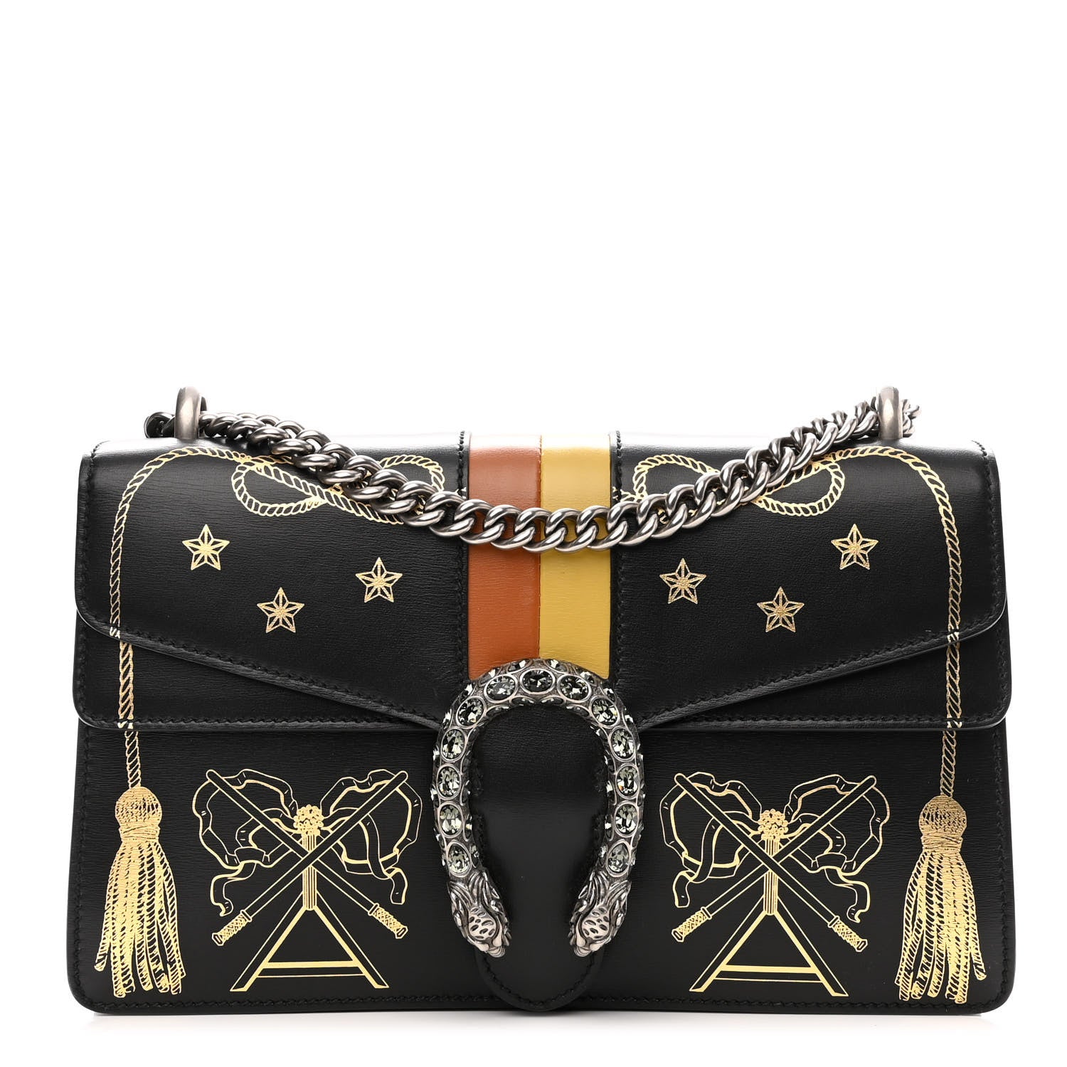 Gucci Calfskin Crystal Star Tassel Print Small Dionysus Shoulder Bag Black 1 of 11